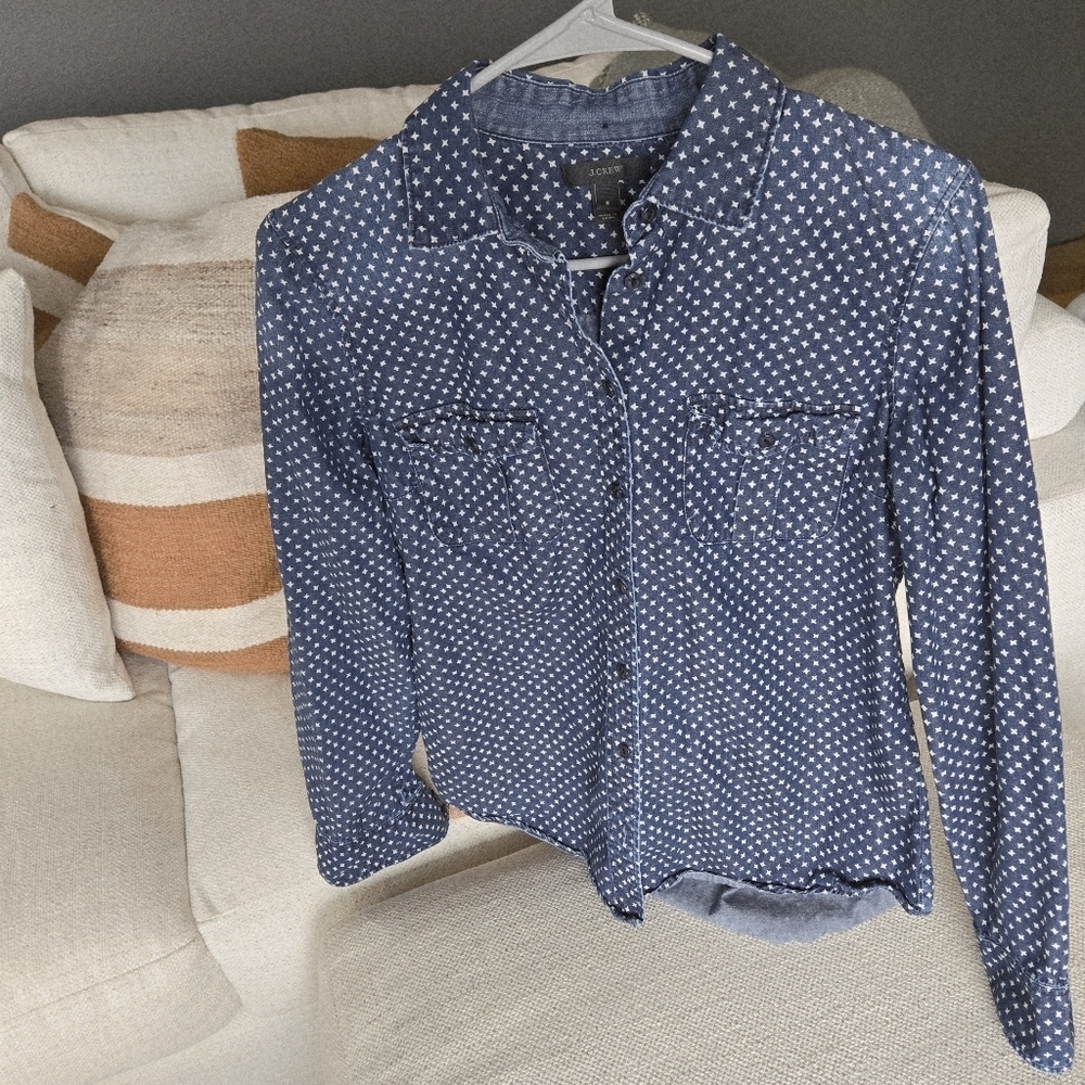 J. Crew Keeper Chambray shirt in Star Dot 6 Western Cotton Denim Trending Horses
